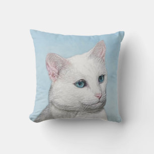 Coussin Peinture de chat blanc - Cute Original Cat Art