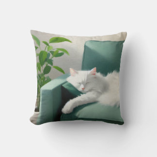 Coussin Peinture de chat dormant sur un canapé vert