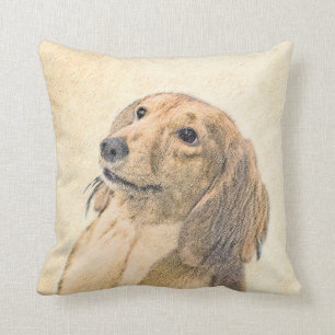 Coussin Peinture de Dachshund (Longhaïs) - Art original d