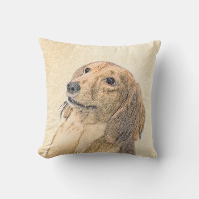 Coussin Peinture de Dachshund (Longhaïs) - Art original du (Recto)
