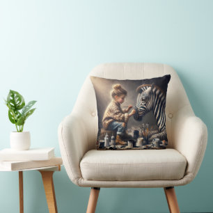 Coussin Peinture de filles sur un zèbre