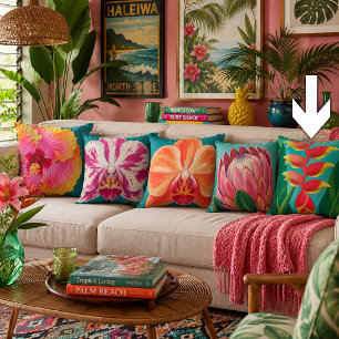 Coussin Peinture de fleur d'heliconia tropicale vibrante s