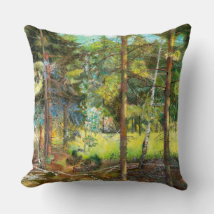 Coussin Peinture de la forêt de pin aquarelle