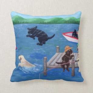 Coussin Peinture de Labradors d'amusement de lac