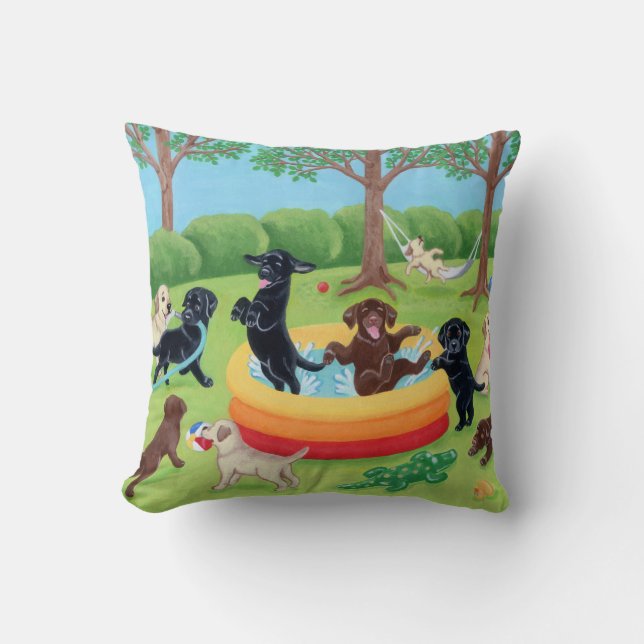 Coussin Peinture de Labradors d'amusement d'été (Recto)