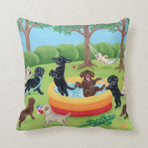 Coussin Peinture de Labradors d'amusement d'été