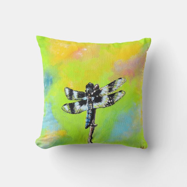 Coussin Peinture de libellules chatoyante (Recto)