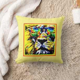 Coussin Peinture de Lion avec lunettes Arc-en-ciel. Comman