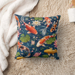 Coussin Peinture de motif de carpes koï japonaises vintage