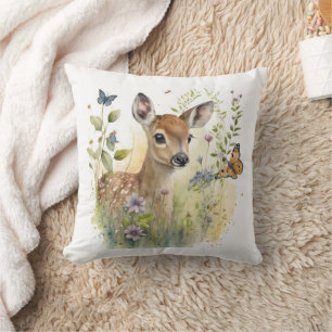 Coussin Peinture de papillon du cerf de bébé