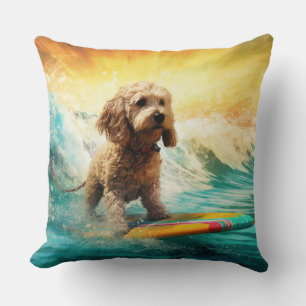 Coussin Peinture de surf sur la plage de Cockapoo
