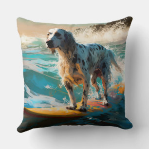 Coussin Peinture de surf sur la plage de Setter anglais