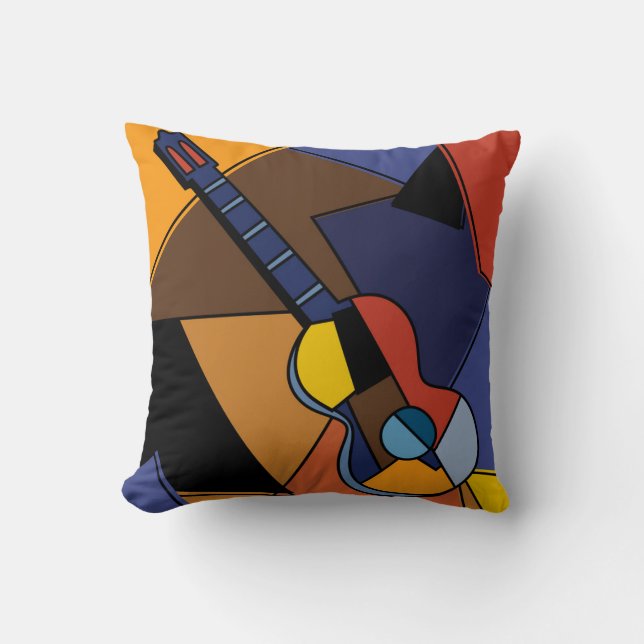 Coussin Peinture de surréalisme de guitare cubiste. (Recto)