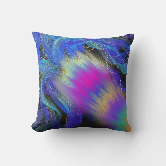 Coussin Peinture en bleu psychédélique & 'Merveilleux' Wor (Recto)