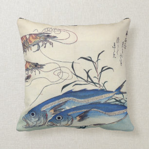 Coussin Peinture japonaise de vie marine circa 1800's