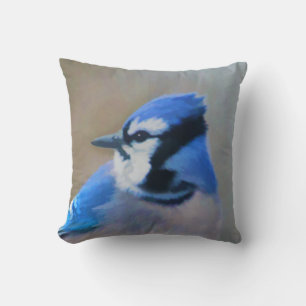 Coussin Peinture Jay Bleu - Art Oiseau Original