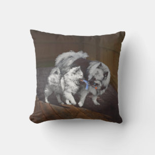 Coussin Peinture Keeshond Playtime - Jolie art original ch