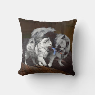 Coussin Peinture Keeshond Playtime - Jolie art original ch
