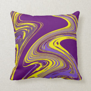 Coussin Peinture liquide pourpre et jaune