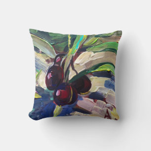Coussin peinture moderne, olives sur branche
