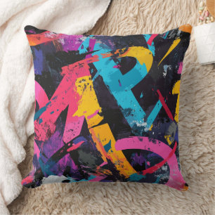 Coussin Peinture Murale de Rue avec Coulures Superposées &