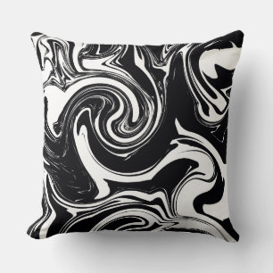 Coussin Peinture noire et blanche humide scroll esthétique