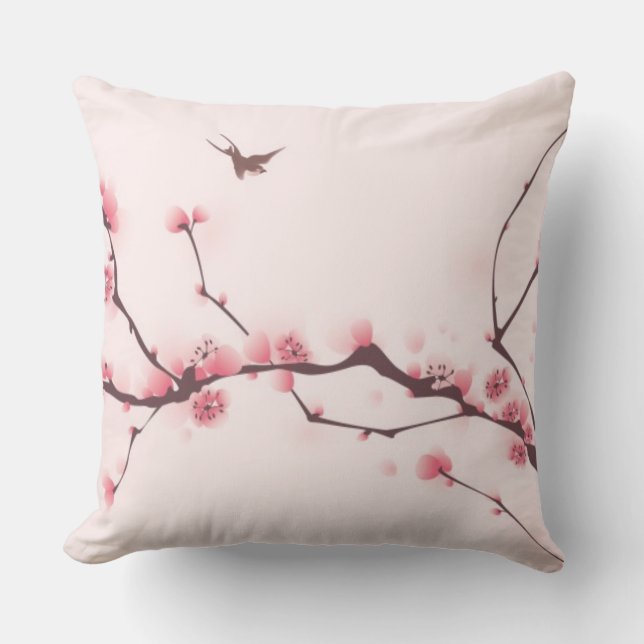 Coussin Peinture orientale de style, fleurs de cerisier (Recto)