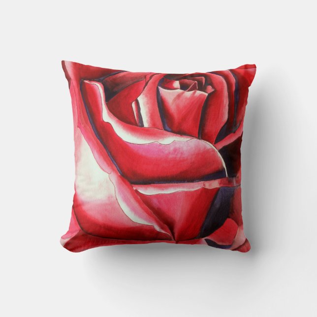 Coussin Peinture originale d'aquarelle de Crimson Red Rose (Recto)