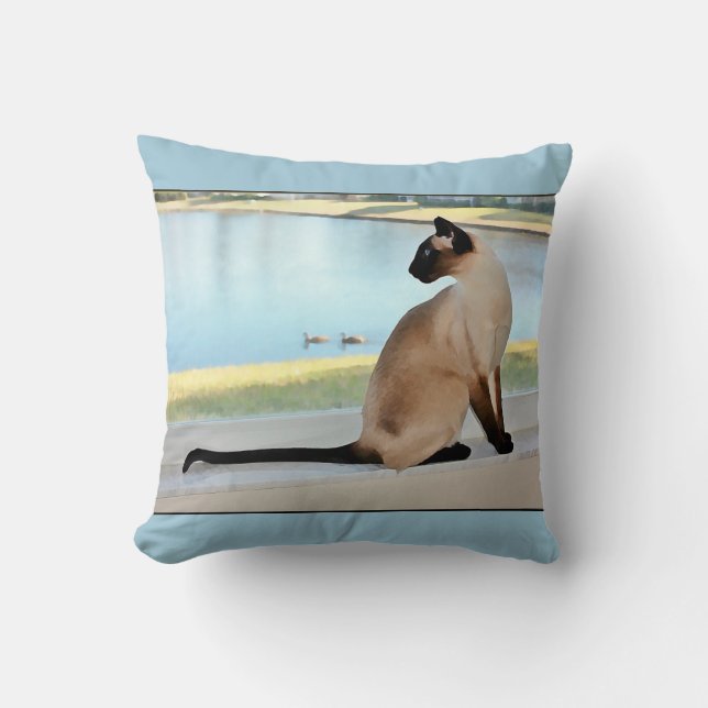 Coussin Peinture paisible de chat siamois (Recto)