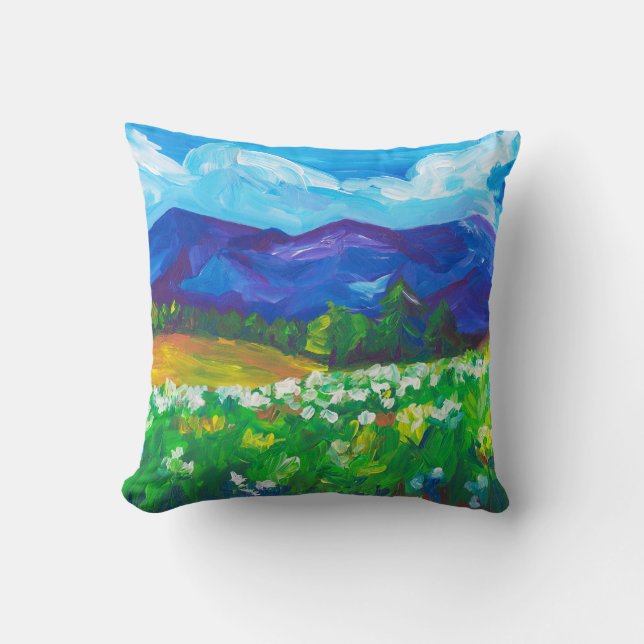 Coussin Peinture paysage de montagne estivale (Recto)
