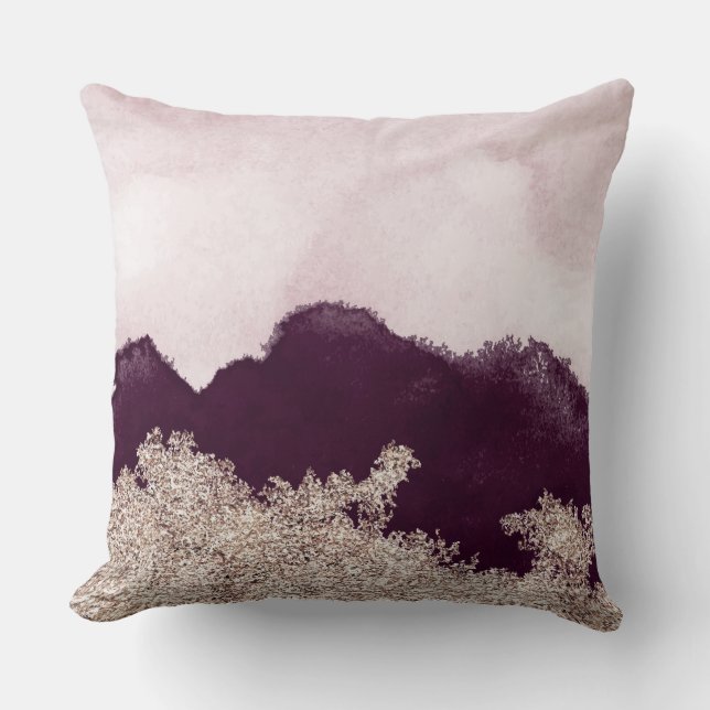 Coussin Peinture pourpre et or d'aquarelle déchirés (Recto)