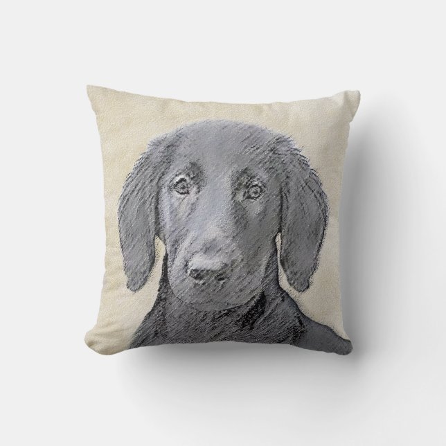 Coussin Peinture Retriever à revêtement plat - Art Chien o (Recto)