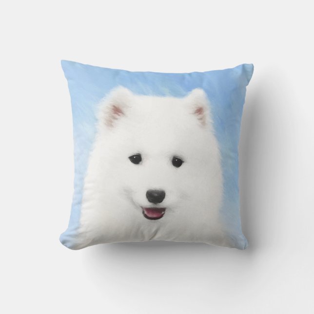 Coussin Peinture Samoyed Puppy - Jolie Art Original Chien (Recto)