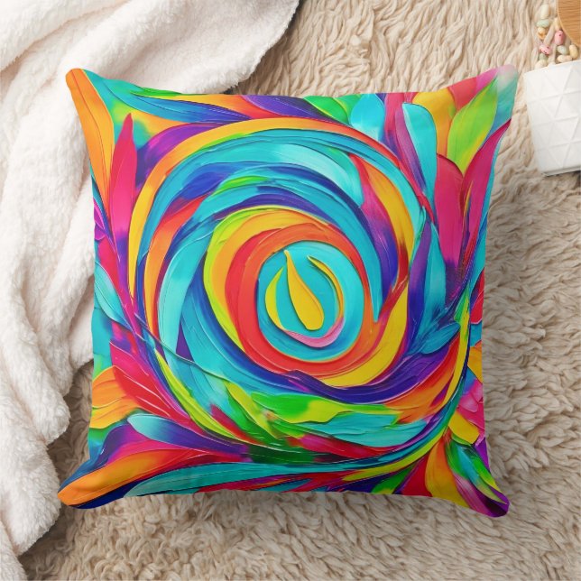Coussin Peinture spirale psychédélique florale vibrante (Couverture)