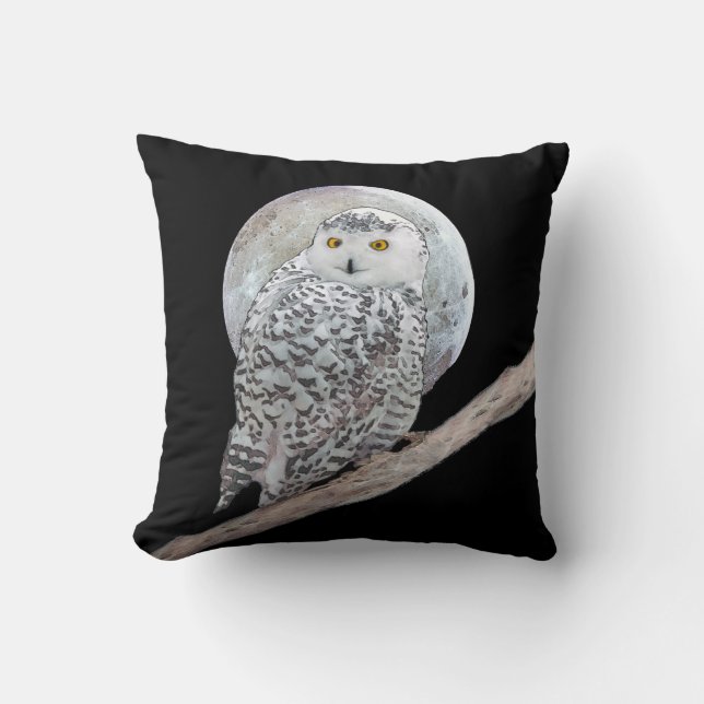 Coussin Peinture sur la Chouette neigeuse et la Lune - Art (Recto)