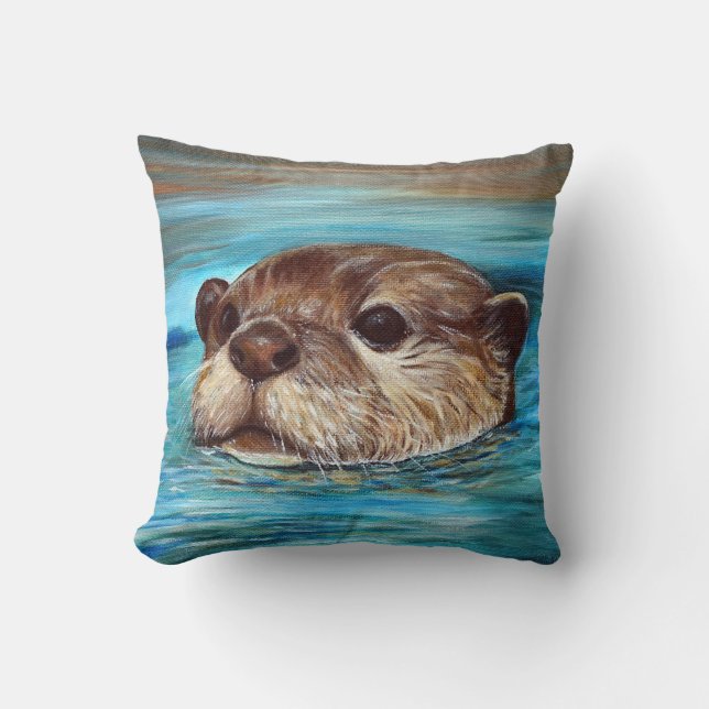 Coussin Peinture sur la loutre de rivière (Recto)