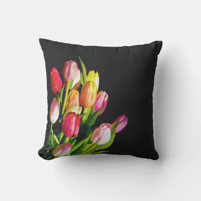 Coussin Peinture tulipe - Art floral original (Recto)