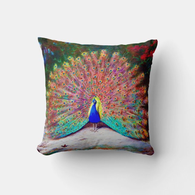 Coussin Peinture vintage de paon (Recto)
