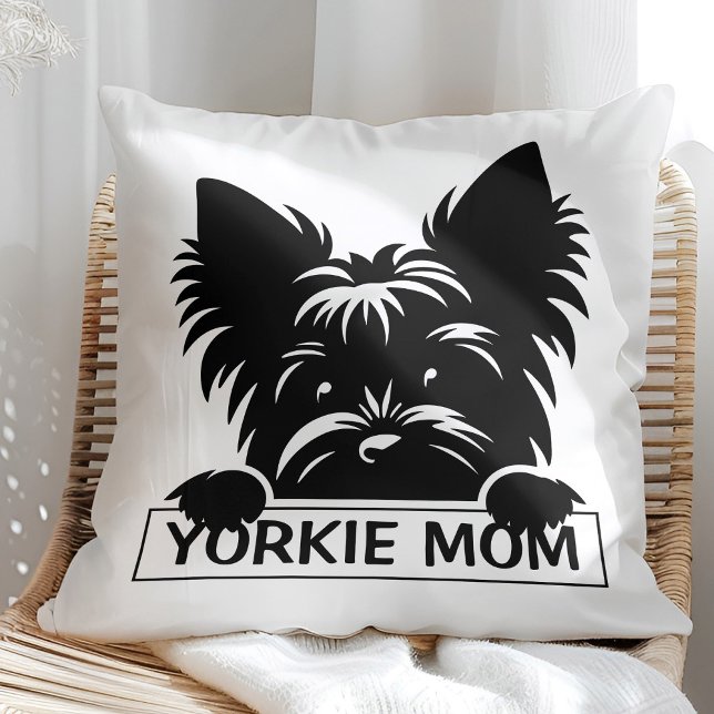 Coussin Pékin Yorkie Black Silhouette Yorkie Maman (Créateur téléchargé)