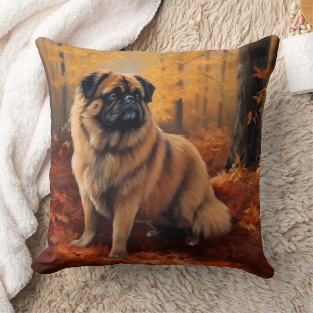 Coussin Pekingese à l'automne Feuilles automne Inspire (Couverture)