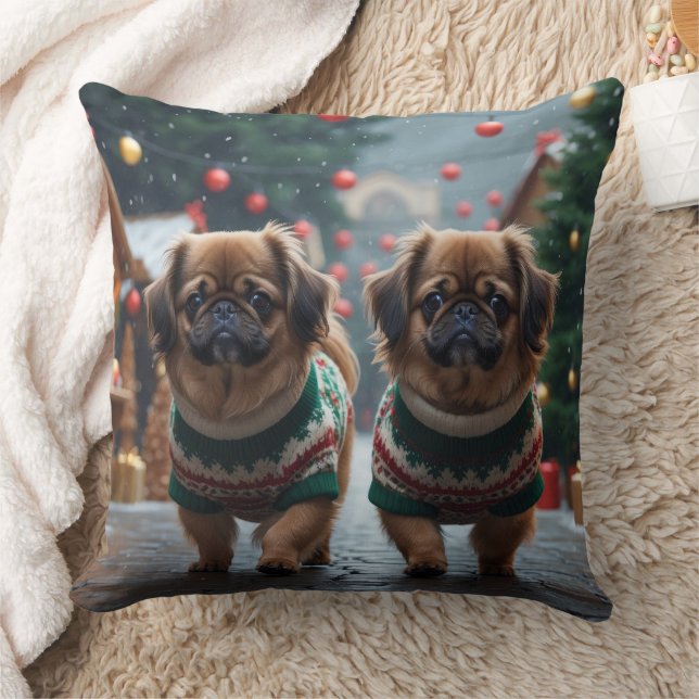 Coussin Pekingese Dogs Christmas Snow Holiday (Couverture)