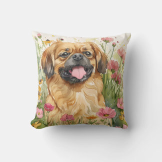 Coussin Pekingese Throw Pillow – Watercolor