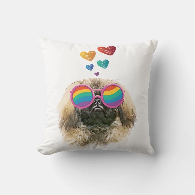Coussin Pékinois avec coeurs Saint-Valentin  (Recto)