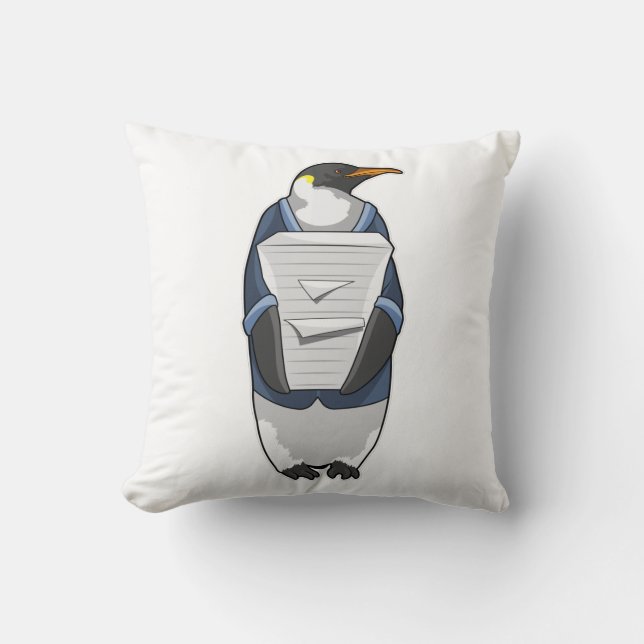 Coussin Penguin comme secrétaire avec pile de papier (Recto)