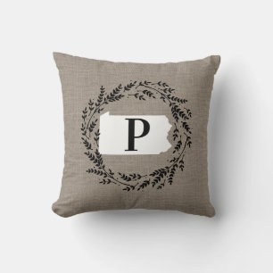 Coussin Pennsylvanie Rustic Wreath Monogram Jeu d'oreiller