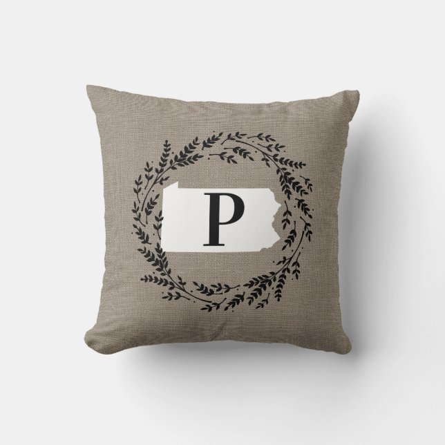 Coussin Pennsylvanie Rustic Wreath Monogram Jeu d'oreiller (Recto)