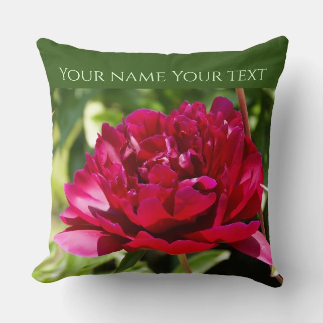 Coussin Peonées de velours de Maron foncé (Recto)