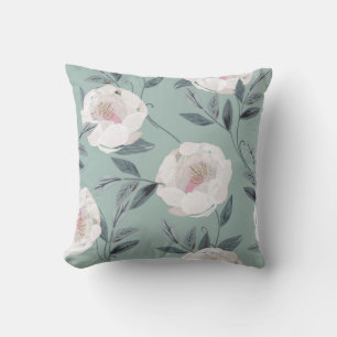 Coussin Peonies Roses Blanches : Broderie Florale.