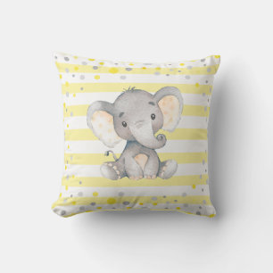 Coussin Pépinière de Baby shower éléphant jaune blanc