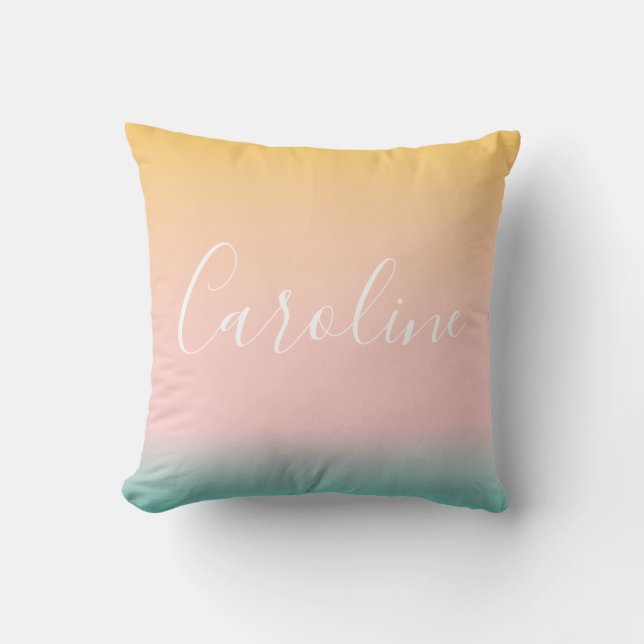 Coussin Pépinière de nom personnalisé avec dégradé pastel  (Recto)